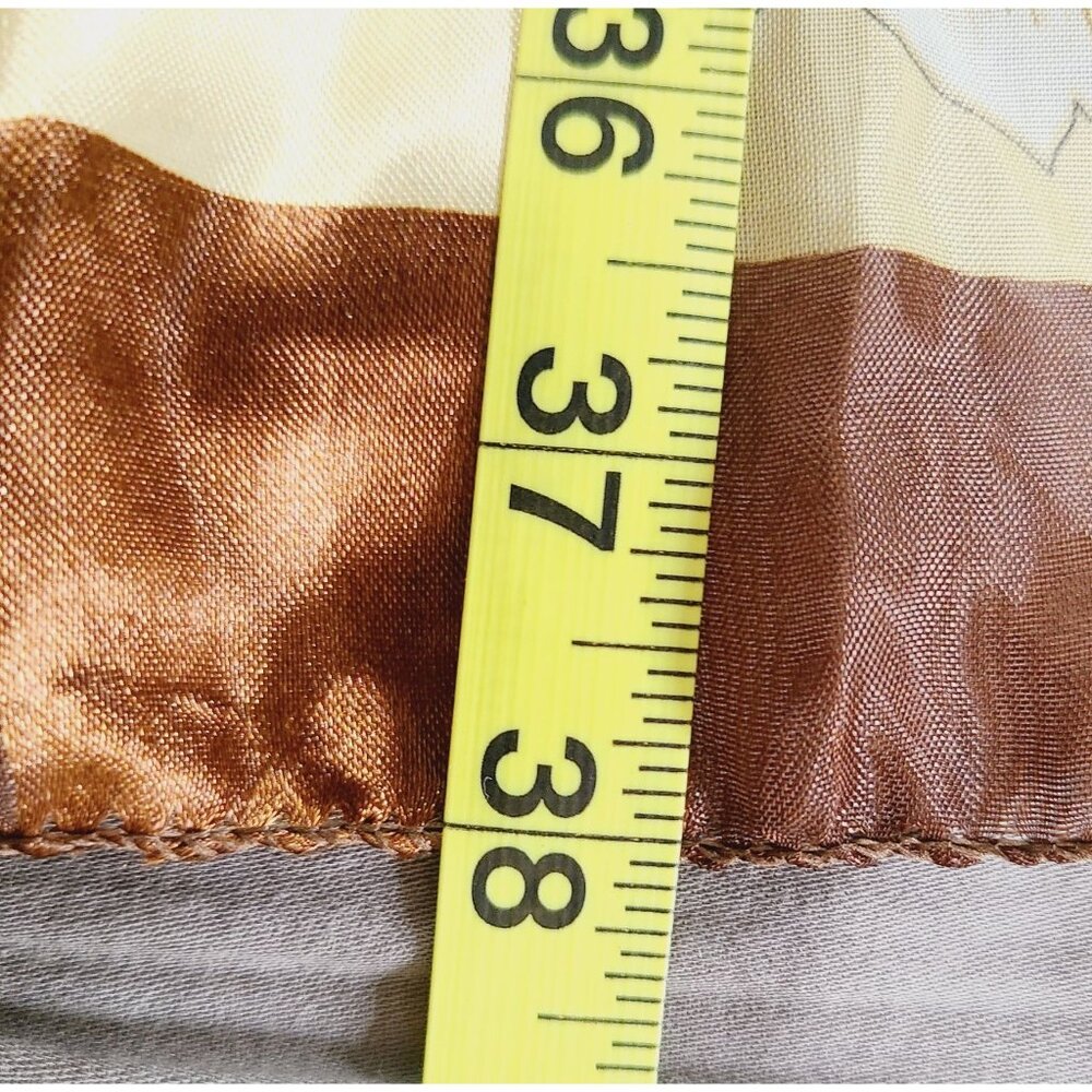 Vtg Floral Peony Satin Scarf Brown Border Lrg Square Lightweight Sheer Material - Picture 12 of 12